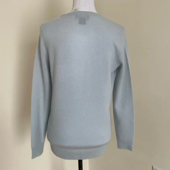 C by Bloomingdale’s 100% Cashmere Light Blue Sweater Size S Ribbed Crewneck - Picture 5 of 11